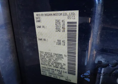 2011 Nissan Altima 2.5 S z USA, uszkodzony, nr VIN 1N4AL2AP5BN496234